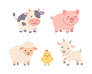 Obraz premium Cute farm animals cartoon characters.