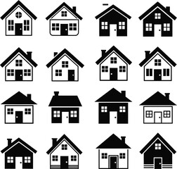 Fototapeta premium Collection of 15 simple black and white house icons