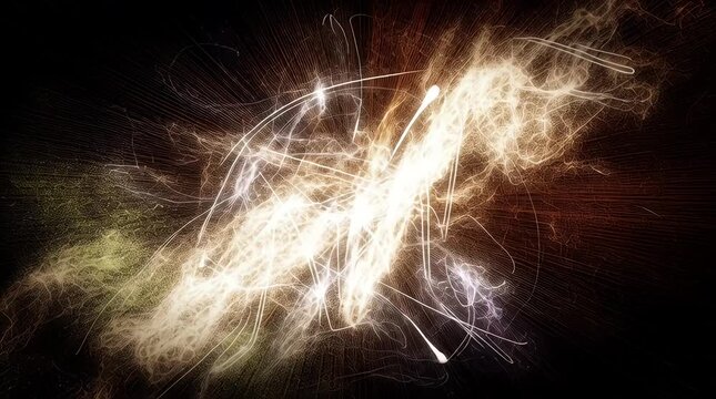 Abstract light trails form a dynamic ethereal shape against a stark black background evoking energy movement and a sense of futuristic technology or cosmic phenomena