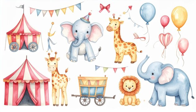 Gro&szlig;es Vintage-Aquarell-Zirkus Set 