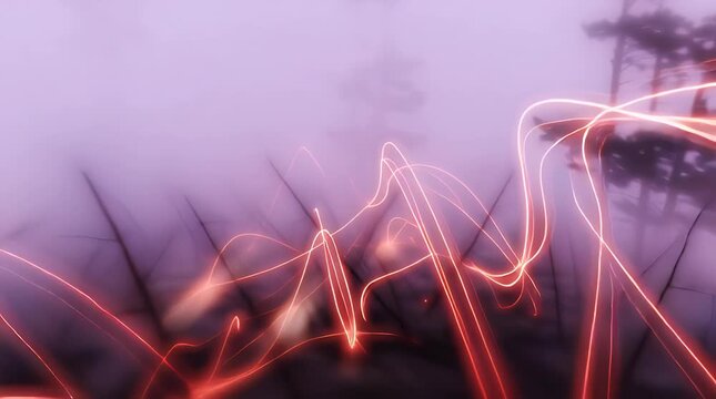 Abstract light trails resembling glowing grass against a soft purple and black background a dreamy ethereal visual for creative projects needing a futuristic or magical feel