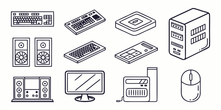 collection of computer hardware and peripherals Vector