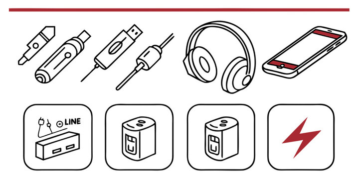 a collection of electronic devices and their connectors Vector