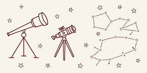 telescopes and constellation on a starry night Vector © RABBY MIA