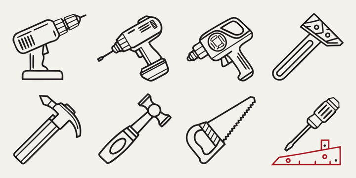 a collection of eight different power and hand tools Vector