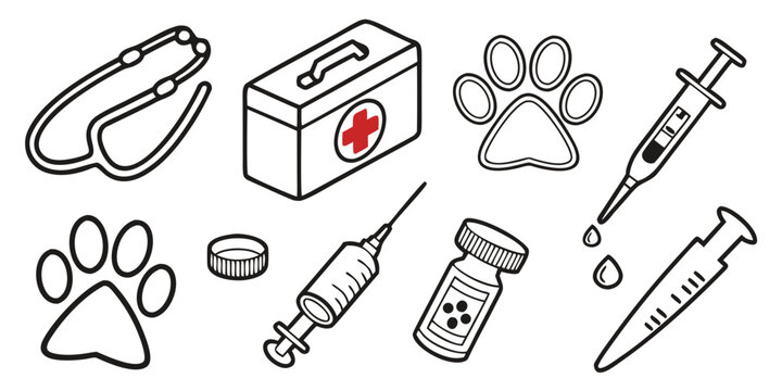 veterinary medical supplies and tools for pet care Vector