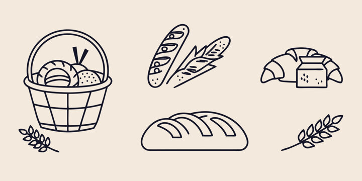 a collection of bread and wheat Vector