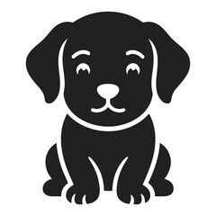 Naklejka premium Black silhouette of a cute puppy standing and looking forward. Simple animal shape illustration isolated on white background, perfect for pet, dog, animal, logo, icon, design, and graphic project