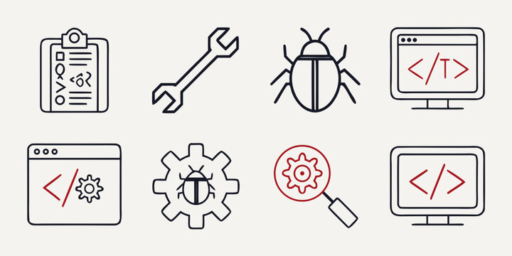 a collection of icons related to coding and software development Vector