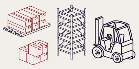 Obraz premium a forklift and boxes and a shelving unit Vector
