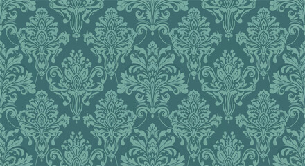 Vintage floral damask seamless pattern with ornate details in teal © StockStudio