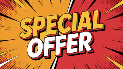 Special offer pop art style text on colorful comic background