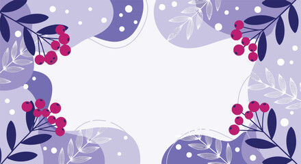 Stylized berry and leaf border on an abstract purple and white background © StockStudio