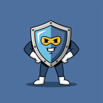Superhero Shield Character with Mask and Confident Pose.