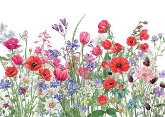 Fototapeta premium PNG Vibrant floral garden illustration
