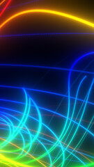 Obraz premium Colorful neon light trails and curves on dark background, vibrant abstract energy flow with glowing lines for futuristic motion and technology themes