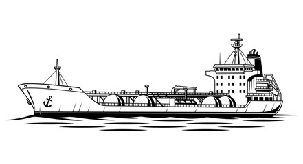 Detailed illustration of a large oil tanker ship at sea. © Abu Yazid