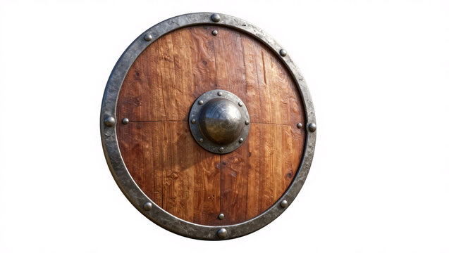 old wooden rounded shield isolated on white background