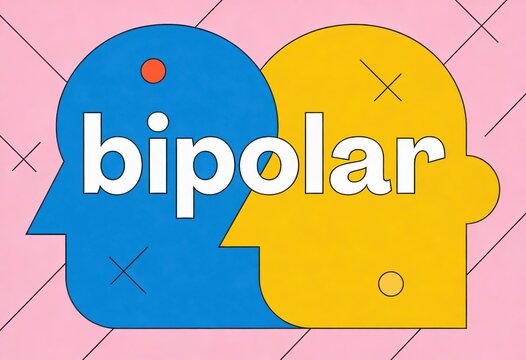 Duality of emotion represented through contrasting shapes and colors illustrating the concept of bipolarity in mental health awareness emphasizing psychological complexity