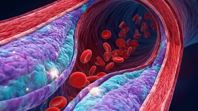 Blood vessel artery vein circulation red blood cell cholesterol cross section medical anatomy health human body biology cardiovascular bloodstream plaque disease healthcare micrograph science