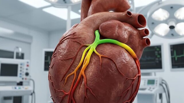 3d human heart anatomy organ cardiology coronary artery disease medical illustration blood vessel cardiovascular system heart vessel blocked artery healthcare surgery hospital 3d render