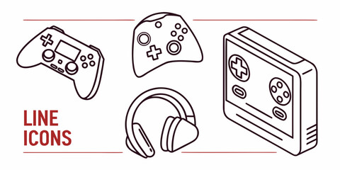 a drawing of gaming controllers and headphones Vector © RABBI