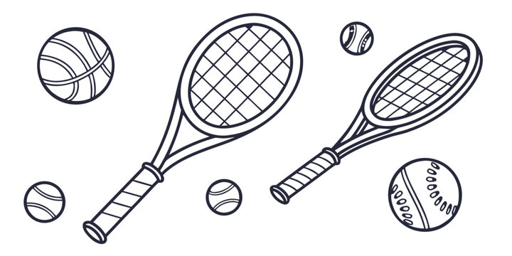Tennis and baseball rackets with balls Vector