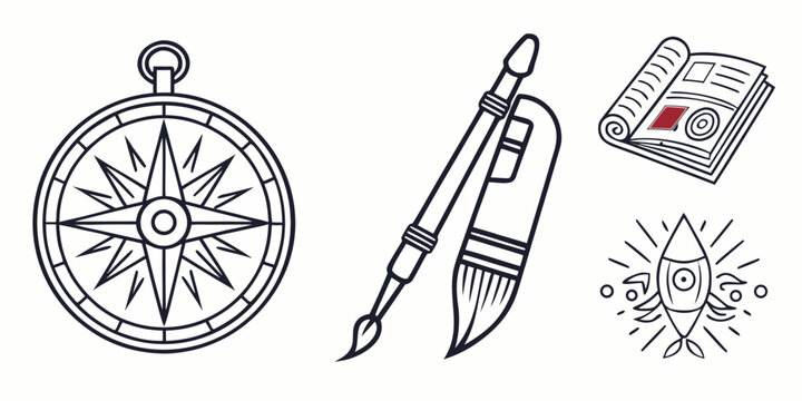 compass with a knife and a map and a sun Vector