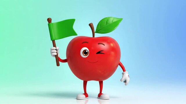 A cute animated red apple character representing health and wellness