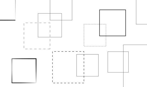 Abstract Geometric Squares & Rectangles with Solid and Dashed Outlines - Minimalist Modern Vector Background Composition Element 