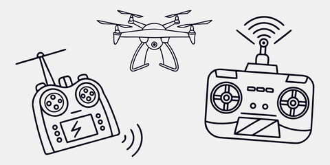 a drawing of remote controllers and a drone Vector © RABBI