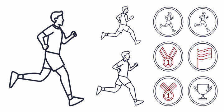 a man running with various athletic icons nearby Vector
