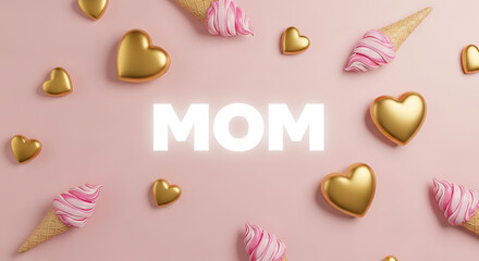 Fototapeta premium Mother's day celebration with hearts and ice cream cones