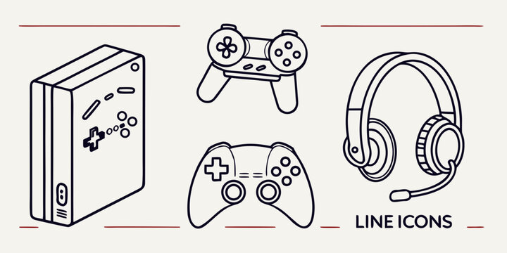 a drawing of a game console and accessories Vector