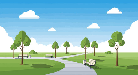 Fototapeta premium A serene park scene on a sunny day with an arbor and pathway