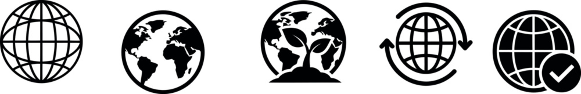 Collection of globe icons with varying cage and grid patterns