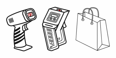 a handheld thermal scanner and a shopping bag Vector © RABBI