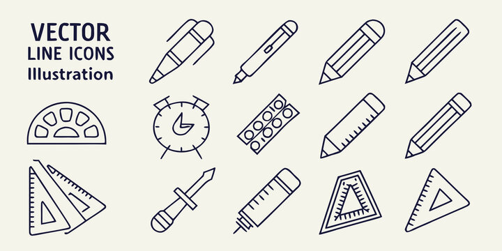 a collection of various drawing and school supplies Vector