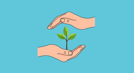 Hands nurture a small plant on a sunny Arbor Day morning