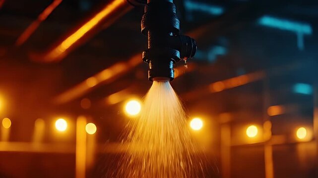 Industrial fire sprinkler water spray fire protection safety system emergency equipment industrial warehouse interior fire prevention ceiling sprinkler head water pressure emergency safety system