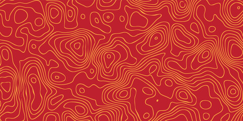 Abstract geographic relief lines, layered red altitude contours flowing across orange surface, seamless terrain design. © maseh