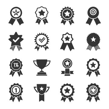 Collection of award ribbons and trophy icons vector illustration