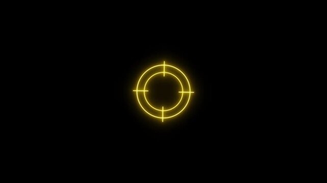 Glowing neon light target icon animation. Military training, Military target icon animation on black background. Crosshair, gun aim, sniper target.
