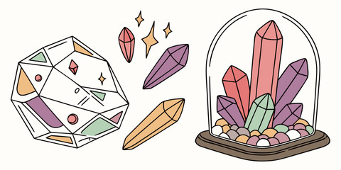 a glass dome with crystals and a broken crystal Vector © RABBY