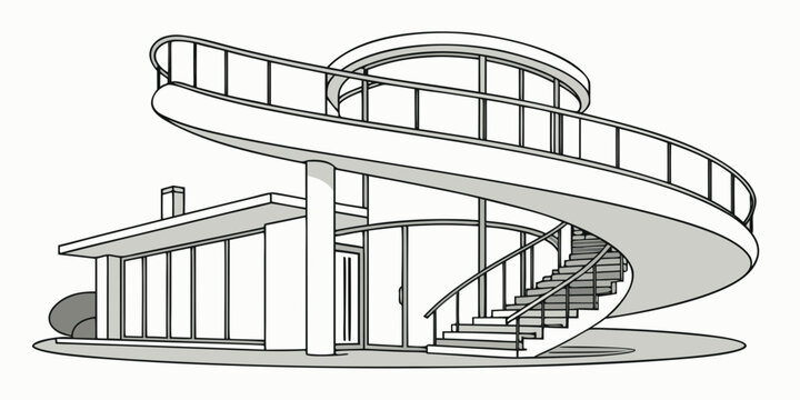 a large curved building with a spiral ramp Vector