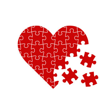 Red Heart Puzzle Isolated And White Background