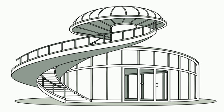 a spiral ramp with a staircase leading to an upper level Vector