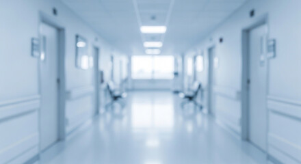 Obraz premium Hospital hallway in a modern clinic with a clean empty and blurred interior providing a serene medical background