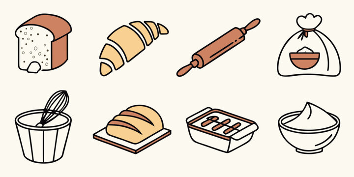 a collection of various baked goods and baking tools Vector