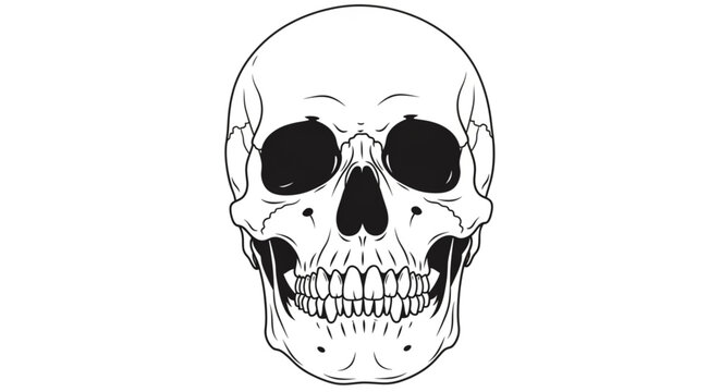 Detailed Line Art Illustration of a Human Skull Anatomy.
